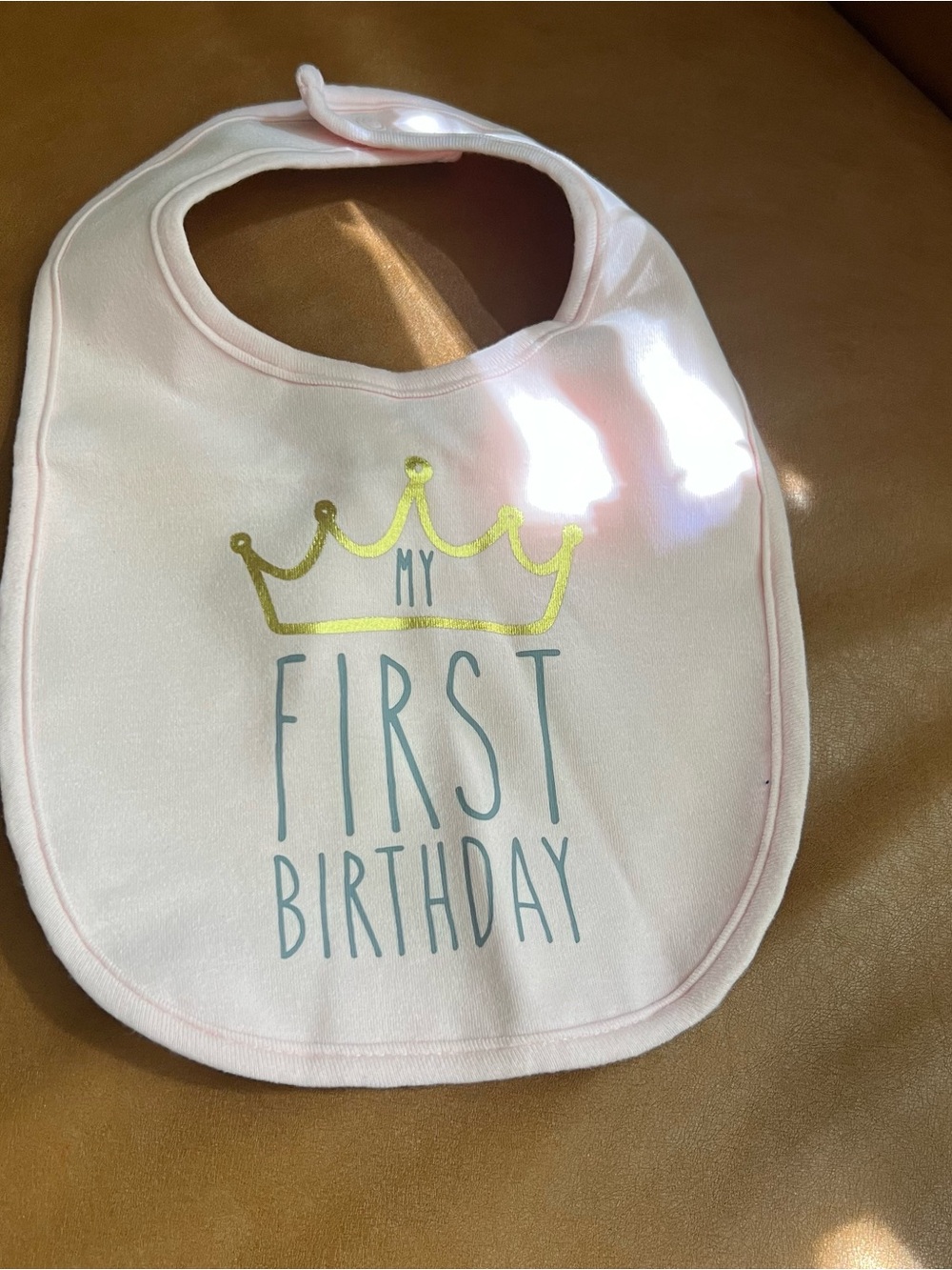 Carter's Pink "My First Birthday" Bib with Gold Crown